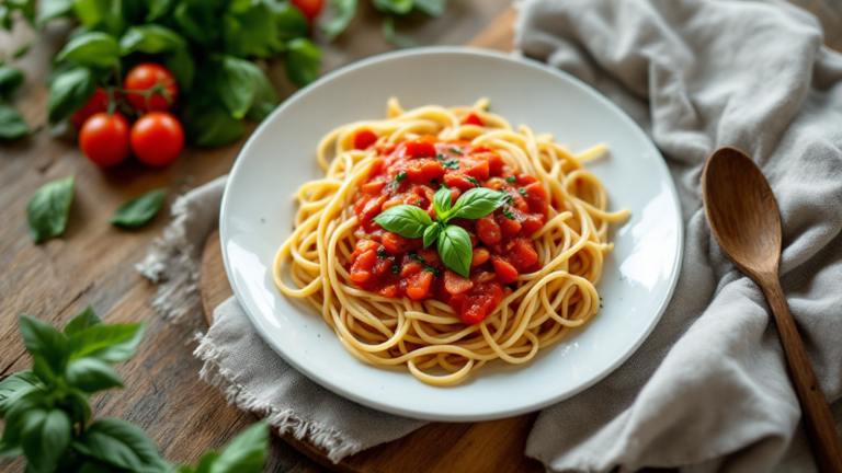 Overhead view of vibrant broccoli pasta on a rustic table, topped with parmesan and red pepper flakes.