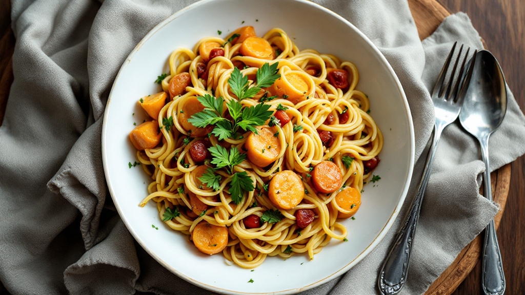 Traditionelle Hähnchen-Süßkartoffel-Bowl auf rustikalem Holztisch mit frischem Gemüse und Joghurtdressing angerichtet