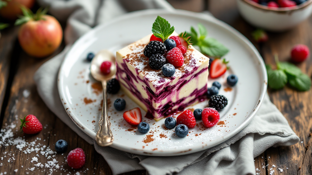 Frisches Himbeer-Tiramisu im Glas, geschichtet mit Mascarponecreme und Himbeeren, garniert mit Kakaopulver