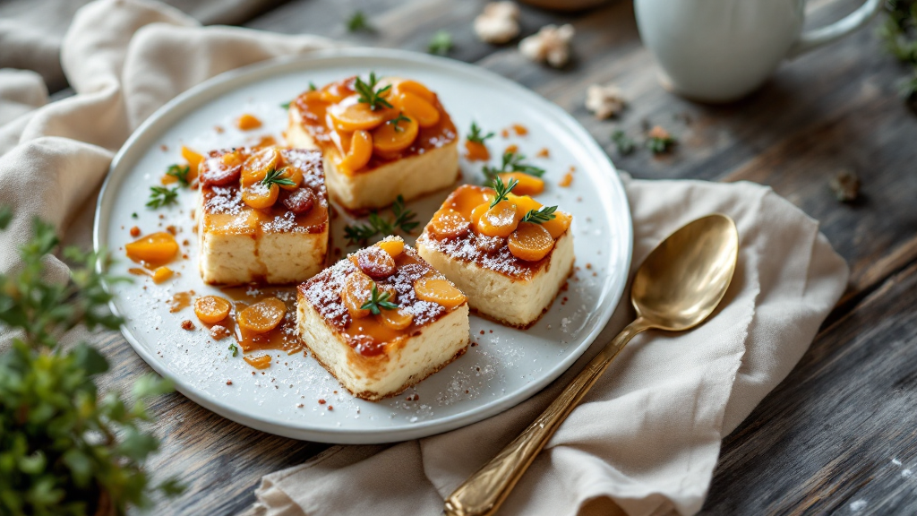 Schokokuss-Dessert mit Sahne, Biskuit und frischen Beeren, angerichtet auf einem Holztisch