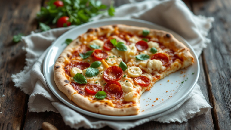 Knusprige, goldene Pizzastangen auf rustikalem Holztisch mit Tomatendip und Kräutern